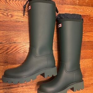 Hunter Green Winter Rain Boots with Rugged Sole